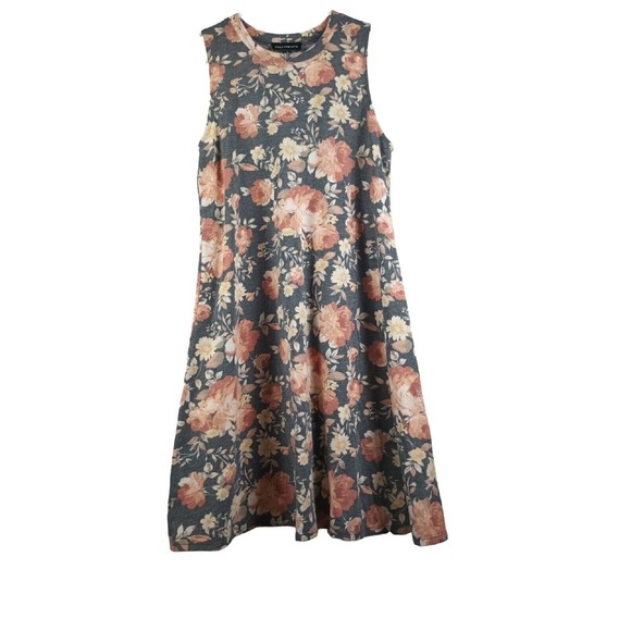Fortune Ivy Ladies Sz S Soft Floral Peony Print Sleeveless Short Gray Dress - Picture 1 of 16